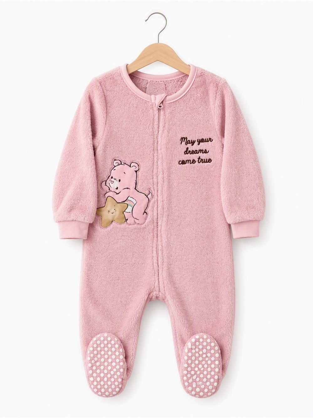 ⭒ 18-24M Care Bears Fleece Pink Embroidery Onesie Patch Pastel Pink Pyjama ⭒